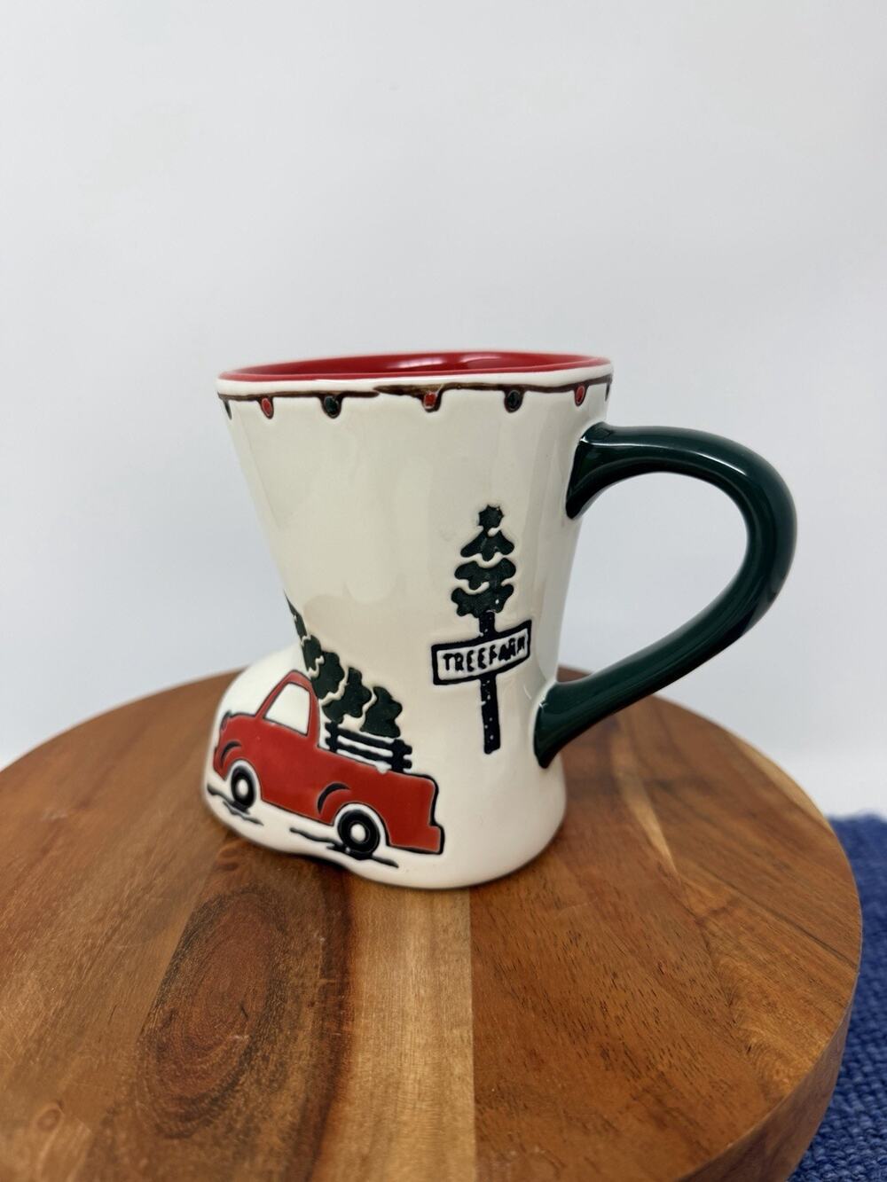 Potter's Studio Red Truck w/Christmas Trees Boot-shaped Coffee Mug Holiday 12 oz